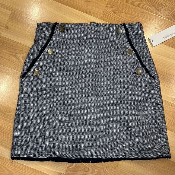 Bishop + Young Black Tweed Frayed Hem Button Skirt M - Picture 1 of 7